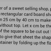 Container Rectangle 25cm 40 Cm Fold Square Flap Xcm Maximize Volume Calculus Optimization Problem