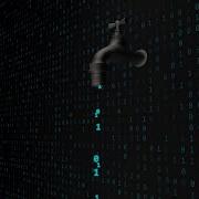 Data Leak Concept With Software Binary Code Flowing From Faucet Tap 4K Background VJ Video Effect