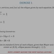 Analytical Geometry FINDING THE CENTER VERTICES AND FOCIOF An Ellipse And The Circle