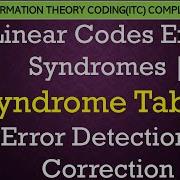 L40 Linear Codes Error Syndromes Syndrome Table Error Detection Correction ITC Lectures