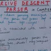 Lecture 22 Recursive Descent Parser With Example In COMPILER DESIGN