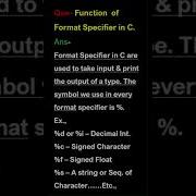 Function Of Format Specifier In C What Is Format Specifier Viral Shorts Shortvideos Cprogramming