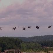 National Guard UH 60 Blackhawks Formation Flight Over Seattle