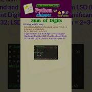 Python Program Print Sum Of Digits Code Snippets Pythonprogramming Pythoncoding Shorts Trending
