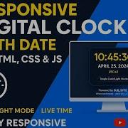 Responsive Digital Clock With Date Using HTML CSS JavaScript Light Dark Mode SUB BYTE