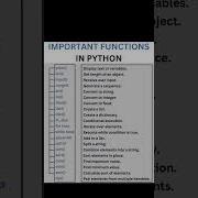 Important PYTHON Functions