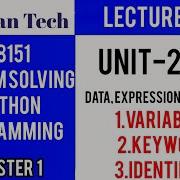 GE8151 PROBLEM SOLVING AND PYTHON PROGRAMMING PSPP Manojkumar Lectures Variable Keyword Identifier