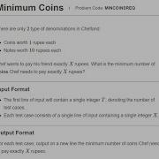 Minimum Coins CodeChef Code Solution