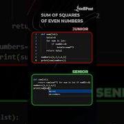 Junior Vs Senior Python Developer Sum Of Squares Of Even Numbers Intellipaat Python Shorts