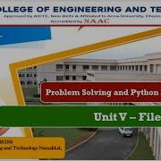 File Handling GE3151 Problem Solving And Python Programming