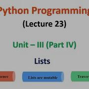 Python Programming JNTUA UNIT 3 Lists Lecture 23