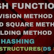 Hash Functions Types Of Hash Functions Division Method Mid Square Folding Method DS