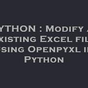 PYTHON Modify An Existing Excel File Using Openpyxl In Python