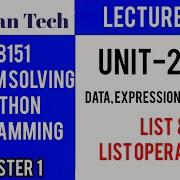 GE8151 PROBLEM SOLVING AND PYTHON PROGRAMMING PSPP Manojkumar Lectures List And List Operations