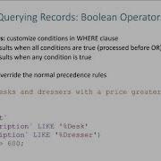 SQL DQL Querying Records Boolean Operators NULL Values