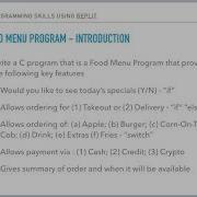 C Programming Skills Using Repit Food Menu Program Part 1