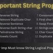 12 Imp Java String Logical Programs Reverse Palindrome Remove Duplicate Char Master Java String