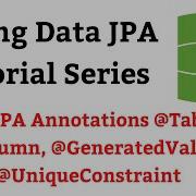 Spring Data JPA Tutorial 8 JPA Annotations Table Column GeneratedValue UniqueConstraint