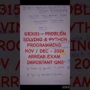 GE3151 PROBLEM SOLVING PYTHON PROGRAMMING NOV DEC 2024 ARREAR EXAM IMPORTANT QUESTIONS