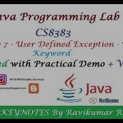 09 Java Lab Ex 7 User Defined Exception Throw CS8383 RK Keynotes RK