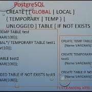 PostgreSQL Create UNLOGGED Table TEMP TABLE IF NOT EXISTS TABLE CREATE TEMPORARY TABLE VD 16
