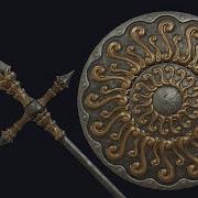 Fantasy Long Spear Big Round Shield PBR Game Ready Unity UE4