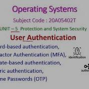 Аутентификация пользователя Операционные системы 20A05402T UNIT 5 Защита и безопасность системы