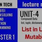 GE8151 PROBLEM SOLVING AND PYTHON PROGRAMMING PSPP Manojkumar Lectures List In Loops Mutability