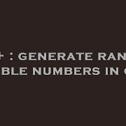 C Generate Random Double Numbers In C