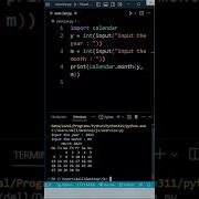 Python Program Prints The Calendar For Given Month And Year Use Calendar Module Python Shorts