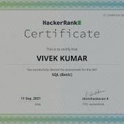 SQL Basic Skill Certification Test On Hackerrank DetailsCode EarnedFreeCertificate Analitcs