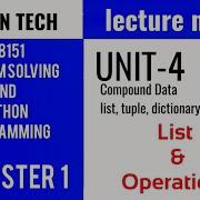 GE8151 PROBLEM SOLVING AND PYTHON PROGRAMMING PSPP Manojkumar Lectures List Operations