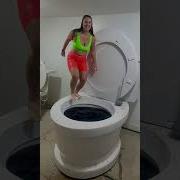 HIGHEST JUMP Slow Motion Into Worlds Largest Giant Toilet Black Pool With BIG SPLASH Shorts