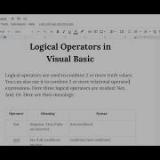 Logical Operators In Visual Basic