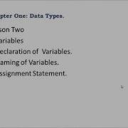 Variables Declaration Naming Variables Assignment Statement