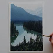 Mountain Lake Reflection Gouache Tutorial