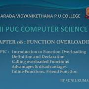 Chapter 8 Function Overloading Part 1 By Mr Sunil Kumar H