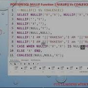 POSTGRESQL NULLIF Function Best Explanation NULLIF Vs COALESCE English Hindi VD70