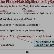 Java SearchWithParallelSpliterator PhraseMatchSpliterator TrySplit Method