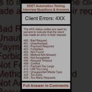 API TESTING Client Errors 4XX SDET Automation Testing Interview Questions Answers
