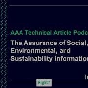 AAA Technical Article Podcast The Assurance Of Social Environmental And Sustainability Info