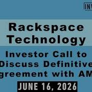 Rackspace Technology Investor Call To Discuss Definitive Agreement With AMD June 16 2026