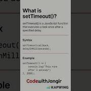 What Is SetTimeout In JavaScript Codewithjangir Javascript Interview Coding Shorts