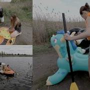 Nastya And Chloe Are Floating On An Inflatable Boat And An Inflatable Dragon