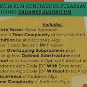 Maximum Sum Contiguous Subarray Naive Kadane S Algorithm