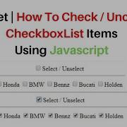 How To Check Uncheck All Checkboxes In CheckboxList Javascript Asp Net