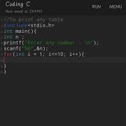 C Program To Print Multiplication Table Using For Loop Youtubeshorts