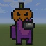 Minecraft Pixel Art Among Us With Pumpkin Hat