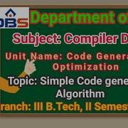 Simple Code Generator Algorithm Code Generation And Optimization Compiler Design CSE DBS Talks