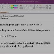 CAPE Pure Mathematics Unit 2 Module 3 2018 First Order Linear Differential Equation Question